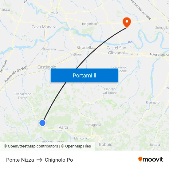 Ponte Nizza to Chignolo Po map