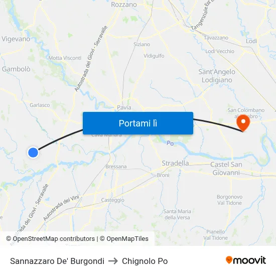 Sannazzaro De' Burgondi to Chignolo Po map