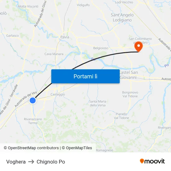 Voghera to Chignolo Po map