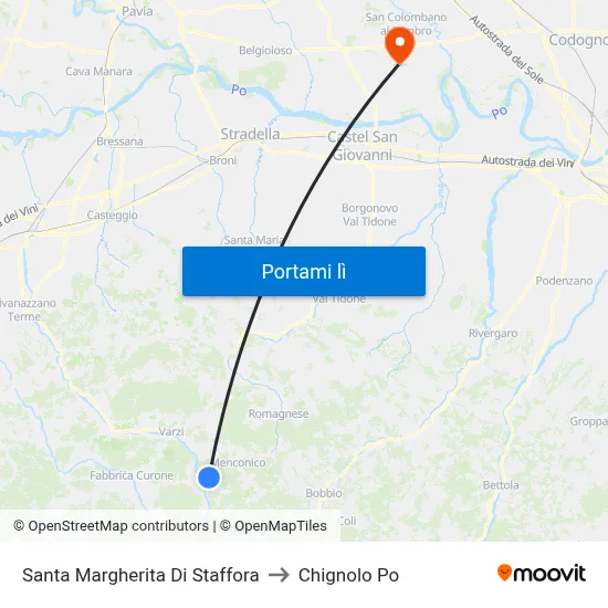 Santa Margherita Di Staffora to Chignolo Po map