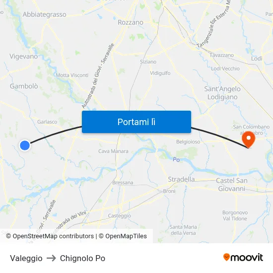 Valeggio to Chignolo Po map