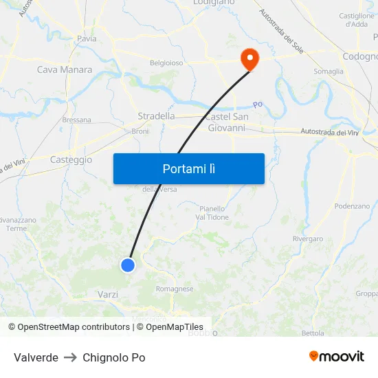 Valverde to Chignolo Po map