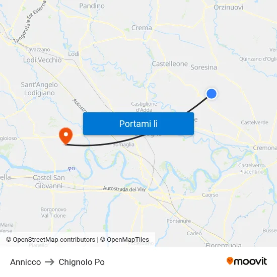 Annicco to Chignolo Po map