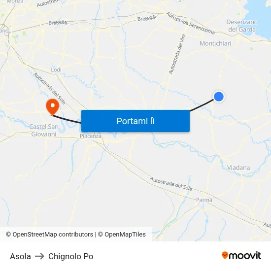 Asola to Chignolo Po map