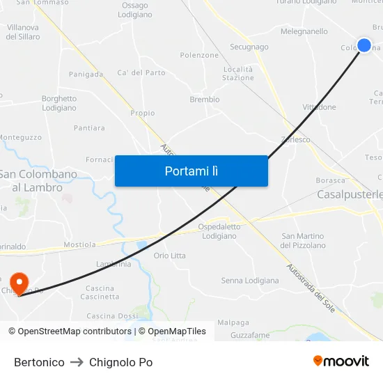 Bertonico to Chignolo Po map