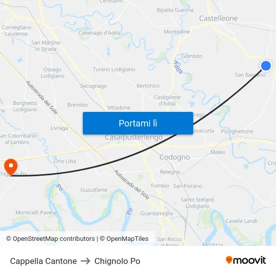 Cappella Cantone to Chignolo Po map