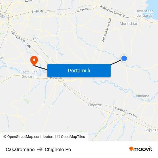 Casalromano to Chignolo Po map
