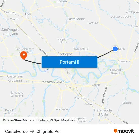 Castelverde to Chignolo Po map
