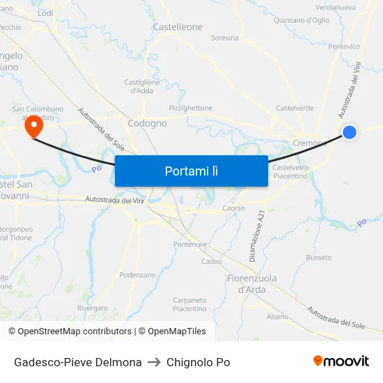 Gadesco-Pieve Delmona to Chignolo Po map