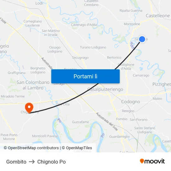 Gombito to Chignolo Po map