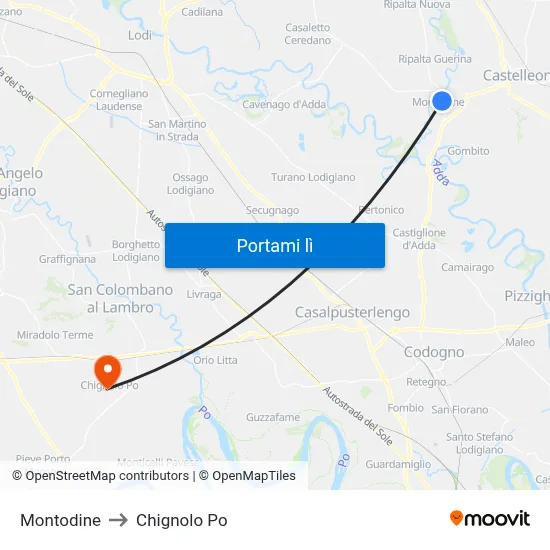 Montodine to Chignolo Po map