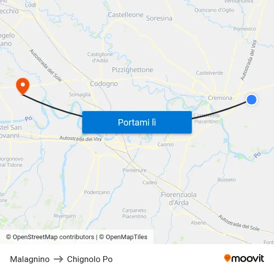 Malagnino to Chignolo Po map
