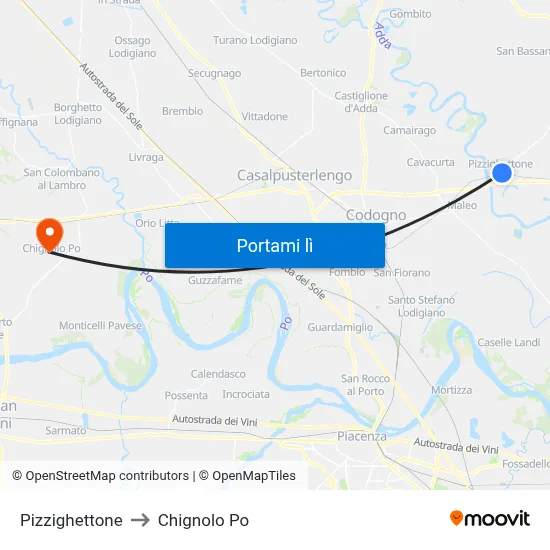 Pizzighettone to Chignolo Po map