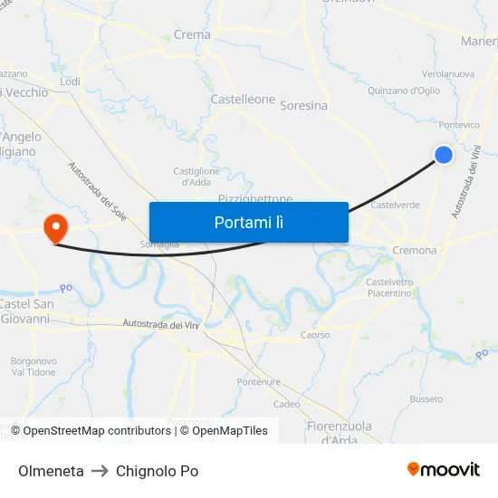 Olmeneta to Chignolo Po map