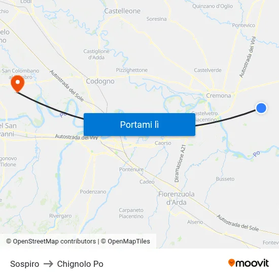 Sospiro to Chignolo Po map