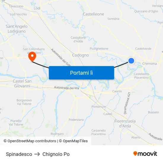 Spinadesco to Chignolo Po map