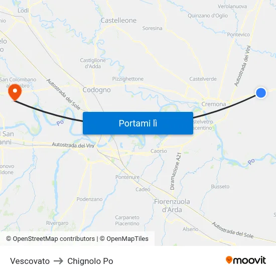 Vescovato to Chignolo Po map