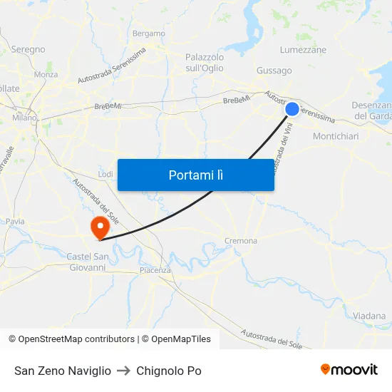 San Zeno Naviglio to Chignolo Po map