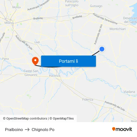 Pralboino to Chignolo Po map
