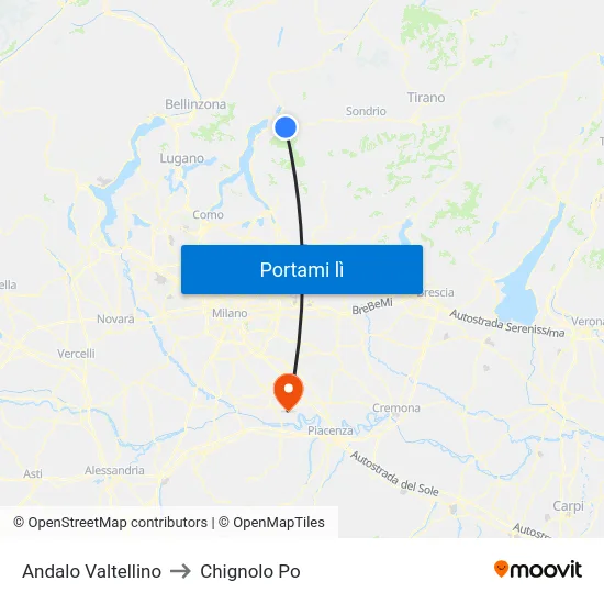 Andalo Valtellino to Chignolo Po map