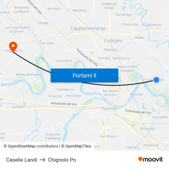 Caselle Landi to Chignolo Po map