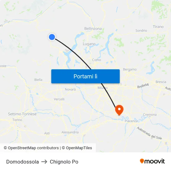 Domodossola to Chignolo Po map