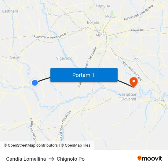 Candia Lomellina to Chignolo Po map