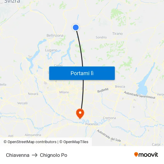 Chiavenna to Chignolo Po map