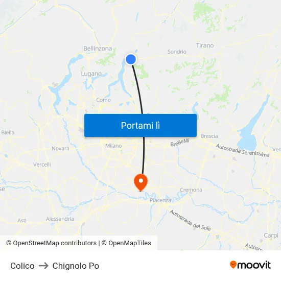 Colico to Chignolo Po map
