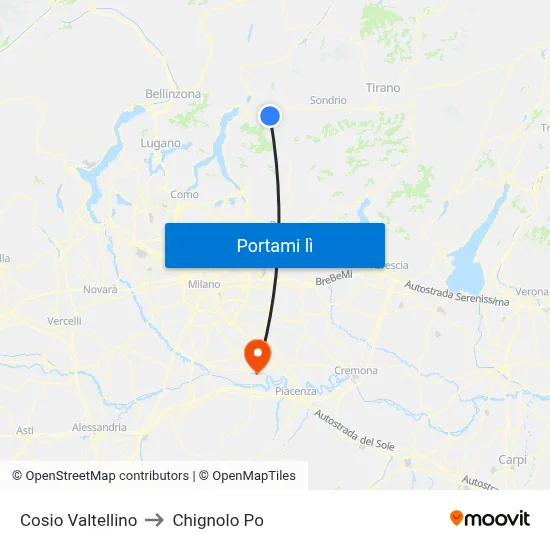 Cosio Valtellino to Chignolo Po map