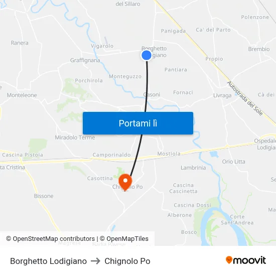 Borghetto Lodigiano to Chignolo Po map