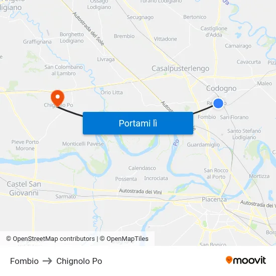 Fombio to Chignolo Po map