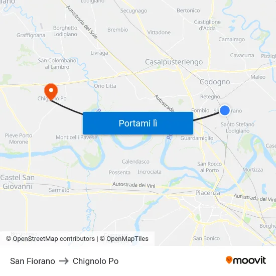 San Fiorano to Chignolo Po map