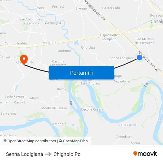 Senna Lodigiana to Chignolo Po map