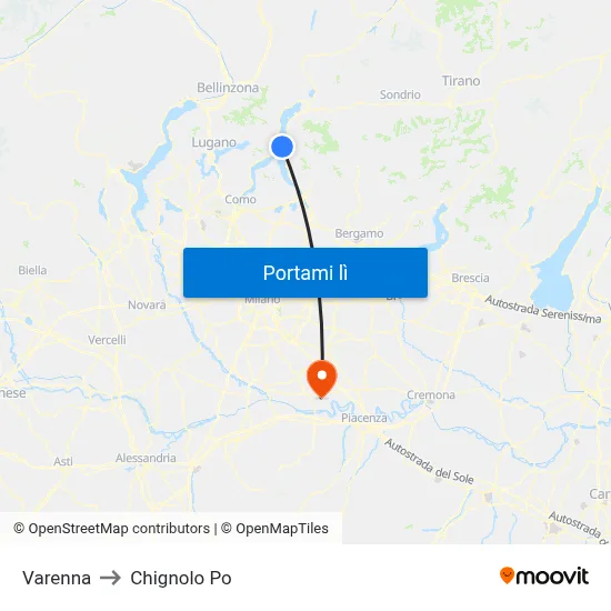 Varenna to Chignolo Po map