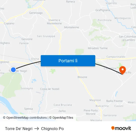 Torre De' Negri to Chignolo Po map