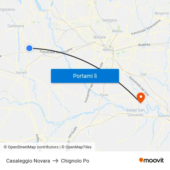 Casaleggio Novara to Chignolo Po map