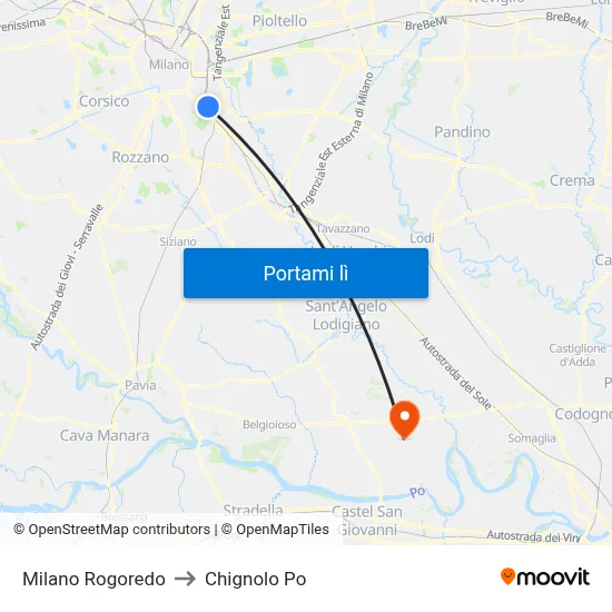 Milano Rogoredo to Chignolo Po map
