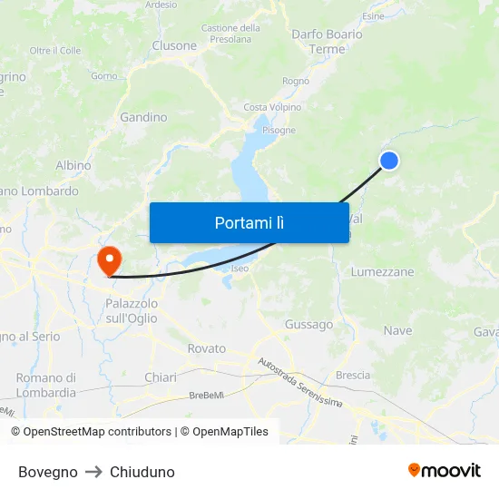 Bovegno to Chiuduno map
