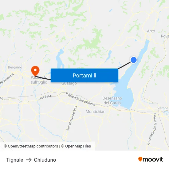 Tignale to Chiuduno map