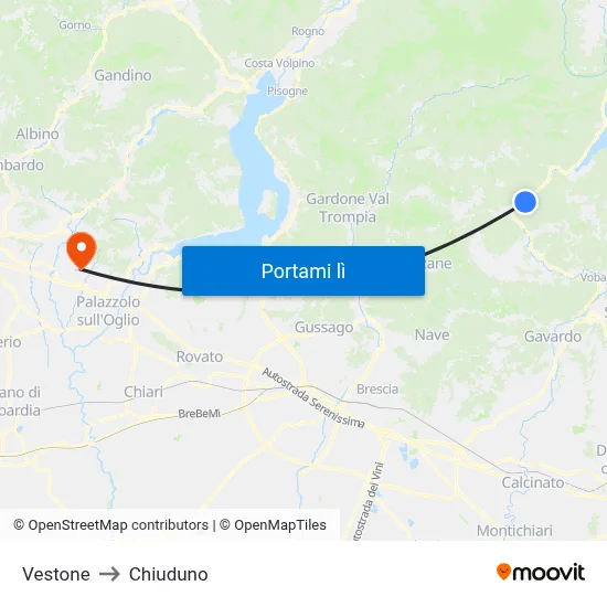 Vestone to Chiuduno map