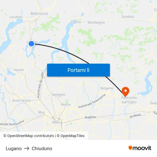 Lugano to Chiuduno map