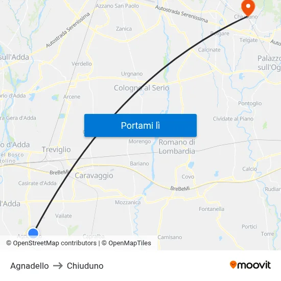 Agnadello to Chiuduno map