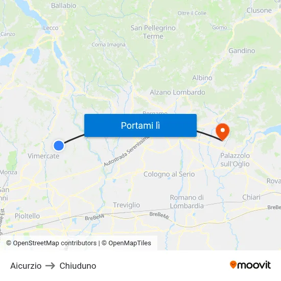 Aicurzio to Chiuduno map