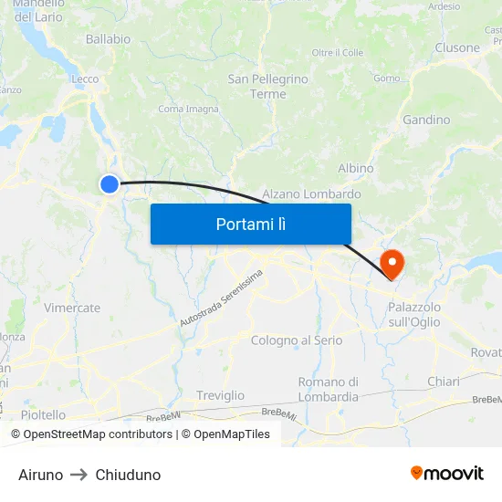 Airuno to Chiuduno map