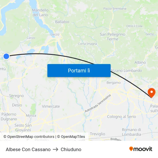 Albese Con Cassano to Chiuduno map