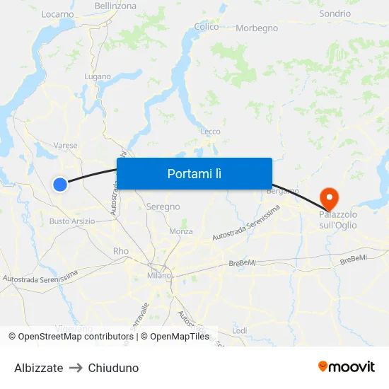 Albizzate to Chiuduno map
