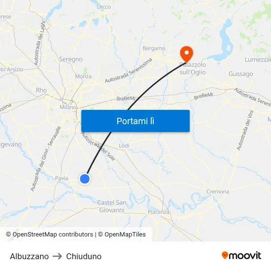 Albuzzano to Chiuduno map