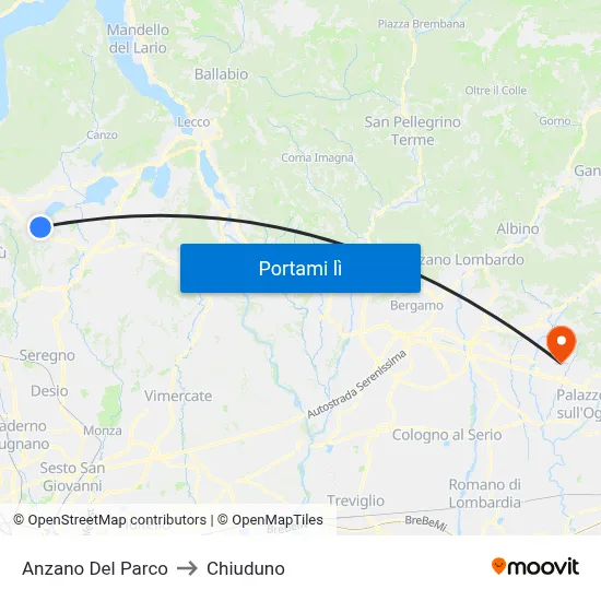 Anzano Del Parco to Chiuduno map