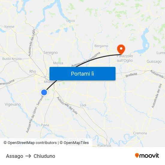 Assago to Chiuduno map